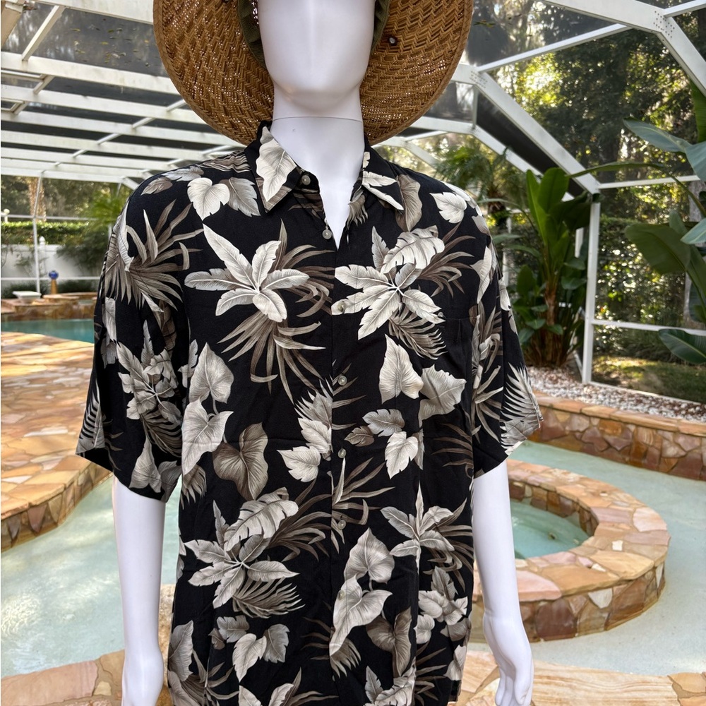 Pierre Cardin Black and Beige Floral Shirt